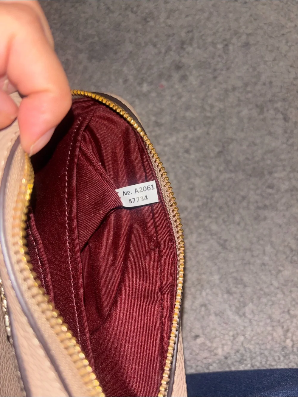 Coach Taupe Crossbody Bag with Burgundy Interior